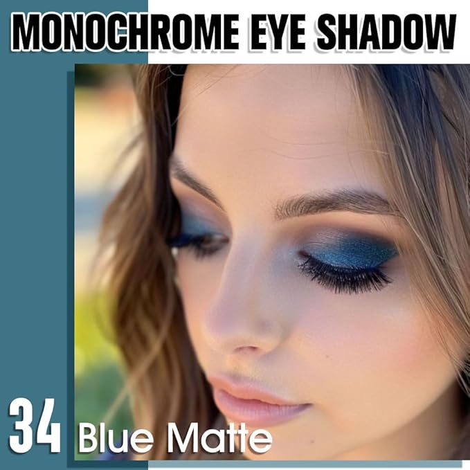 QIDSTERS Blue Matte Single Eyeshadow, Lightweight Blendable Mini Eye Shadow for Older Women, Monochrome Eyeshadow Palette Makeup Pigmented Waterproof, Vegan & Cruelty-Free, 34
