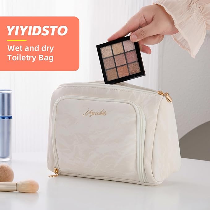 YIYIDSTO Cosmetic Bag Travel Makeup Bag Large Capacity Small Travel Zipper Pouch Makeup Organizer Bag for Women (White-2 Pack)
