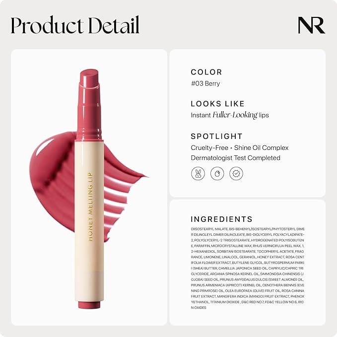 Nature Republic HONEY MELTING LIP (03 BERRY) | SOFT LIP STICK, Hydrating Gloss, Moisturizing balms, Sheer tint, Shine & Glowy Finish, korean make up
