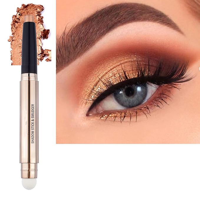 LGSZGDCN 2 in 1 Eyeshadow Stick and Brush, Smooth Cream Shimmer Shadow Pencil, Long Lasting Waterproof Eye Shadow Highlighter, Hypoallergenic, Multi-Dimensional Eyes Look