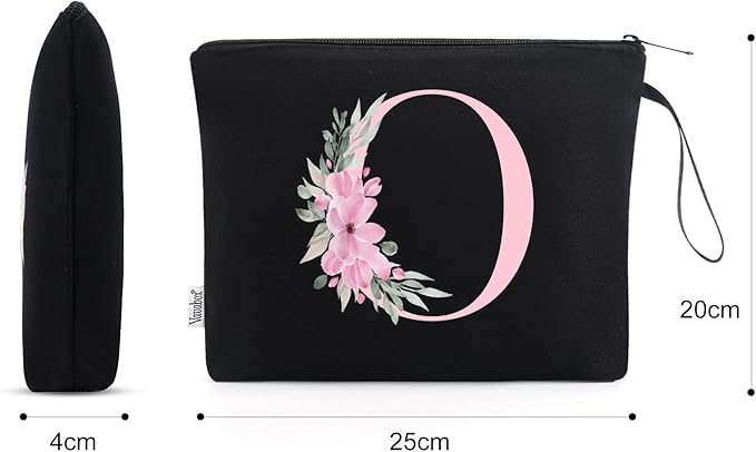 Vavabox A-Z Personalized Makeup Bag, Birthday Gifts for Women Mom, Gifts for Best Friend, Bride Bridesmaid Cosmetic bag (O, 02-Black)