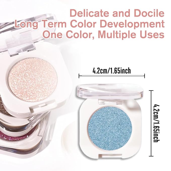 QIDSTERS Sky Blue Metallic Single Eyeshadow, Lightweight Blendable Mini Eye Shadow for Older Women, Monochrome Eyeshadow Palette Makeup Pigmented Waterproof, Vegan & Cruelty-Free, 32