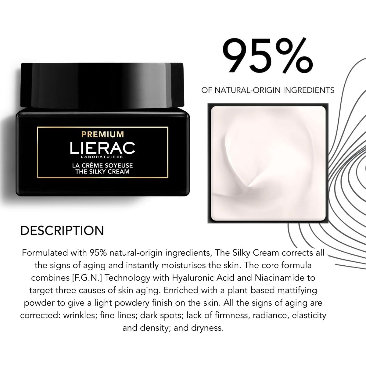 Lierac The Silky Face Cream - Age Defying, Wrinkle-Minimizing Face Moisturizer Cream for Woman, Fine Lines, Hydrating, Tightens & Smooths Skin with Niacinamide & Hyaluronic Acid, Sensitive Skin - 50ml