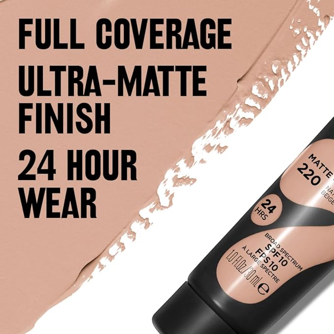 Revlon ColorStay Full Cover Longwear Matte Foundation, Heat & Sweat Resistant Lightweight Face Makeup, 220 Natural Beige, 1.0 fl oz