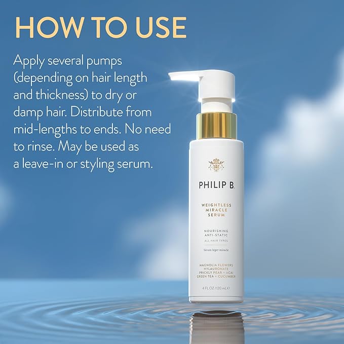 PHILIP B. Weightless Miracle Serum, Leave-In Conditioner 4 Fl Oz (120 mL)