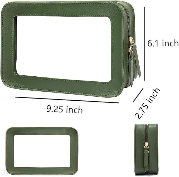 Clear Makeup Bag Organizer, TSA Approved Portable Travel Toiletry Bag Clear Cosmetic Bag Case Small Make Up Bag Mini Makeup Pouch for Purse Transparent Car Essentials for Women Men (Green)