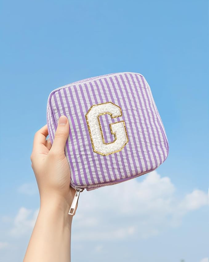 LETGO Birthday Gifts for Women - Personalized Cute Purple Initial Cosmetic Makeup Pouch Make Up Toiletry Bag for Her Mom Teacher Friend Girlfriend Wife Teacher's Day Gifts 21st Birthday Giftss