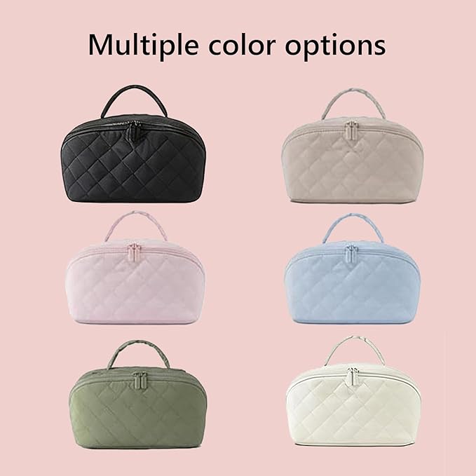 Petition Makeup Bag, 180° Open Lay-Flat Cosmetic Case, Large Capacity Compartment Makeup Bag, Lightweight, Soft and Fashion for Bottles & Brushes (Black)
