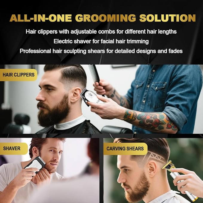 LQT Clippers and Trimmers Set for Men Cordless Professional Hair & Beard Trimmer with Adjustable Lever and Large Battery Capacity, Electric Razor for Men, Ideal for Home Barber Shops