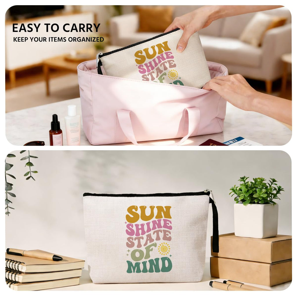 Summer Cosmetic Bag Beach Accessories Sunshine Inspirational Gifts for Beach Lovers Women Girls Coworker Grandma Best Friends Mothers Day Graduation Birthday Friendship Gifts Vacation Makeup Bag