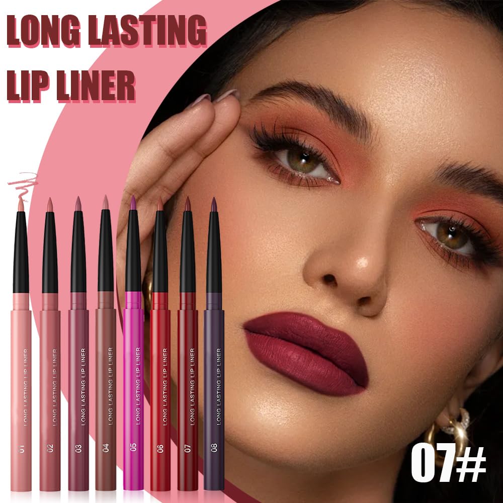QIDSTERS 8Pcs Gel Lip Liner Pencil Set for Women, Matte Long Lasting LipLiner Lipstick 24 Hour, High Pigmented Lips Makeup Retractable Liners Waterproof Smudge Proof, Vegan & Cruelty-Free