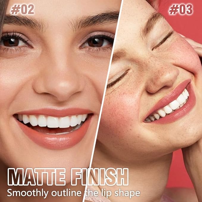 QIDSTERS 2Pcs Matte Lipstick Crayon Set for Women, Coral Pink Nude Pink 24 Hour Lipstick Lip Liner Pencil, Neutral Lip Stick Lipliner Long Lasting Waterproof Smudge Proof, Vegan & Cruelty-Free, 02+03