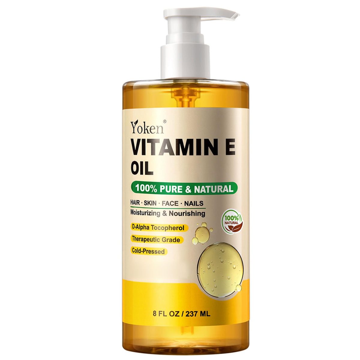 Yoken Vitamin E Oil for Skin Face Body 8 Oz Cold Pressed Vitamine Body oils