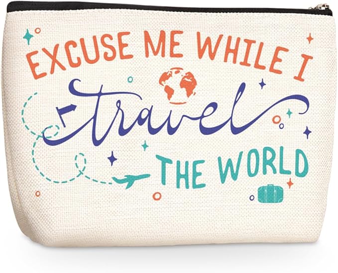 Jealance Funny Travel Gifts for Women Makeup Bag Travel Essentials Cosmetic Bags Toiletry Bag Flight Vacation Gifts for Sister Mom Travelers Girls Trip Birthday Mothers Day Anniversary