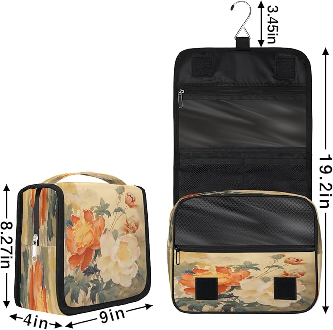 YoYoYuchong Travel Toiletry Bag for Women & Men Ethnic Flower Peony Hanging Cosmetic Organizer Portable Waterproof Makeup Case Make Up Bag with Compartments Travel Essentials for Bathroom Shower