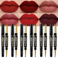 BINGBRUSH 6Pcs Matte Lipstick Set for Women, Double Ended Lipstick with Lip Liner, Mauve Ruby Deep Red Nude Lip Color Kit, Waterproof Long Lasting Non Transfer Velvet Finish Lip Makeup Gift Set