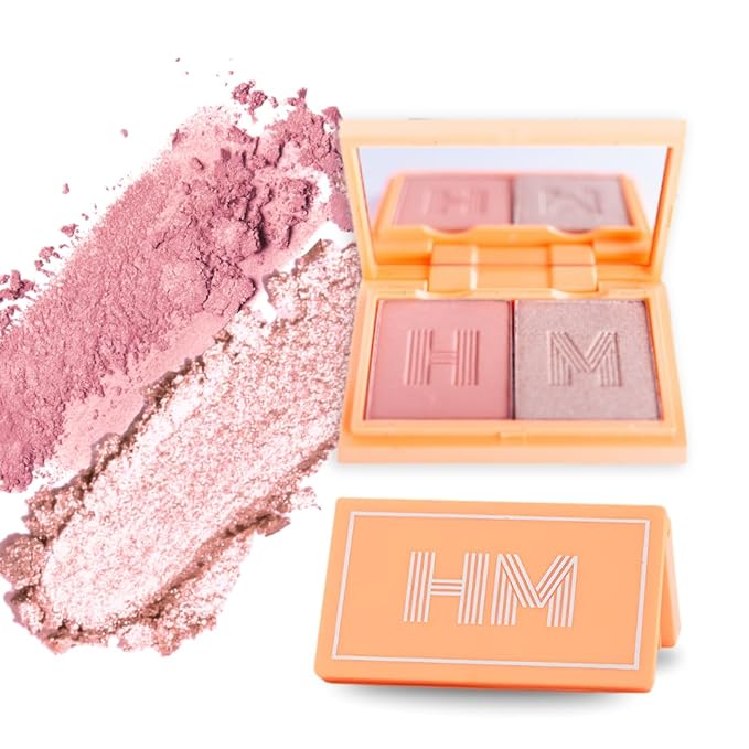 Haute Minute Makeup Blush + Brighten Highlighter Duo, Mini Lightweight Blendable Shimmer Blush, High Pigmented Makeup Powder Palettes, Cruelty Free - Call My Agent!