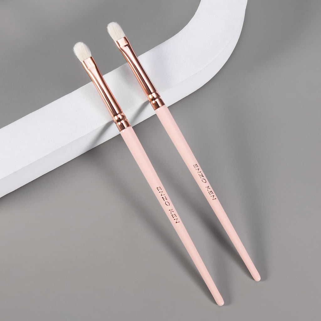 Natural Goat Hair Eye Brush by ENZO KEN - Small Corners & Smudge Brush - Single, Mini Size - Pink, E403S