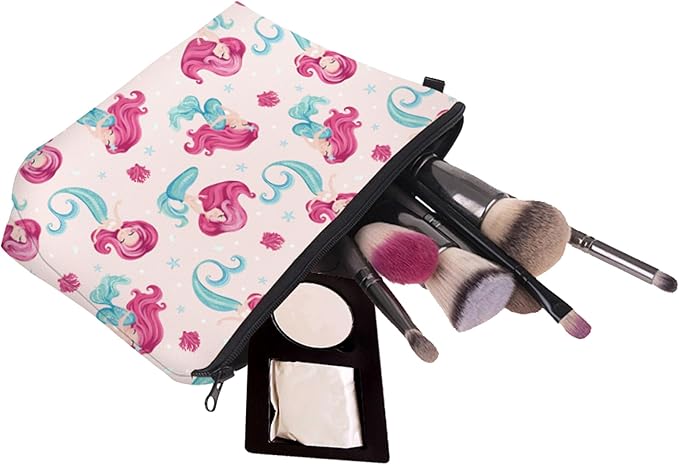 Aiphamy Cute Travel Makeup Bag Cosmetic Bag Small Pouch Gift for Women (Pink Mermaid)