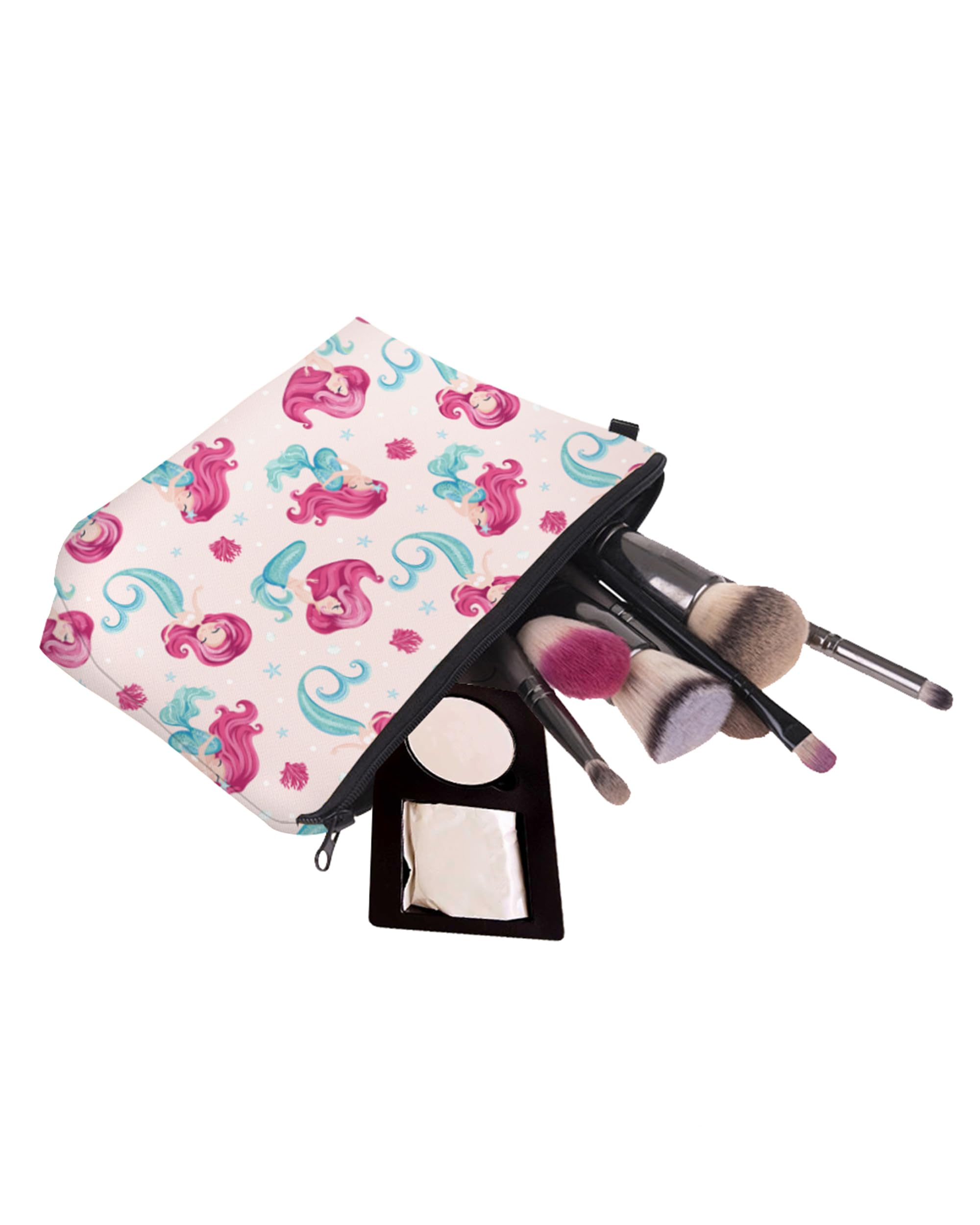 Aiphamy Cute Travel Makeup Bag Cosmetic Bag Small Pouch Gift for Women (Pink Mermaid)