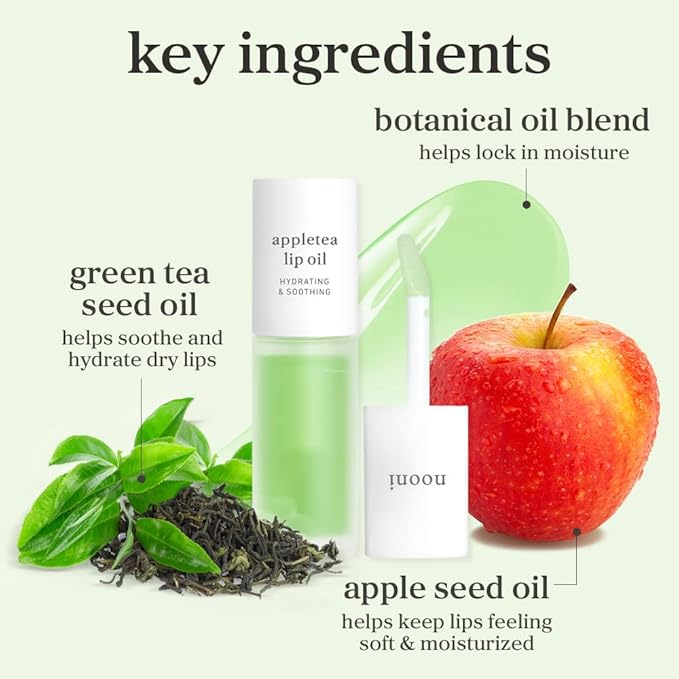 NOONI Korean Lip Oil - Appletea - Plumping & Hydrating Tinted Lip Gloss