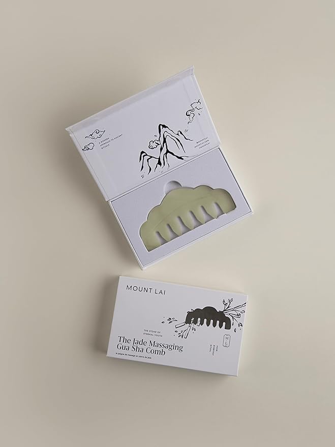 Mount Lai | Hand-Carved Natural Jade Massaging Gua Sha Comb | Gua Sha Jade Comb Scalp Massager and Gua Sha Scraping Tool | Balances and Cools Scalp, Promotes Relaxation and Blood Circulation