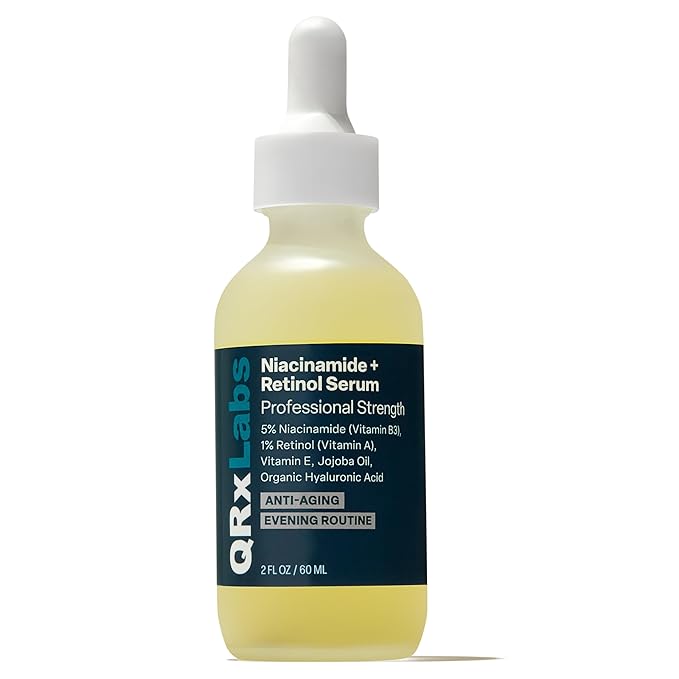 QRxLabs 1% Retinol + 5% Niacinamide Serum – Brightening Face Serum to Help Improve the Appearance of Pores, Texture & Uneven Skin Tone – 2 Fl Oz