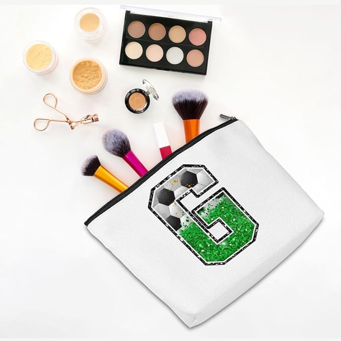 CQM Soccer Gifts Initial Makeup Bag Soccer Girl Gifts Cosmetic Bag Letter G