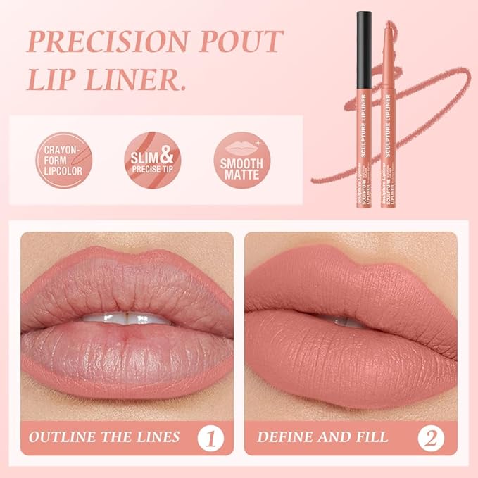 K10 Hxssll 12 Colors Matte Lip Liner Pencil – Long Lasting Waterproof Lip Liner, Smudge Proof Transfer Proof Lip Pencil, High Pigment Lip Makeup for Defining & Filling Lips (10#, 1PCS)