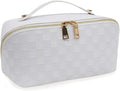JINYIBAGS Travel Makeup Bag – Large Cosmetic Organizer with Waterproof PU Leather, Smooth Double Zipper & Tear-Resistant Lining, Toiletry Pouch for Women (White)