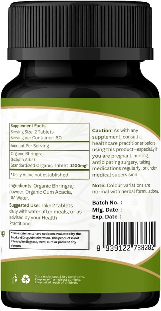 ORGANIC SPREE Bhringraj 120 Tablets - USDA Organic Bhringraj (Eclipta alba) Supplement, Supports Hair Nourishment* - Pack of 2