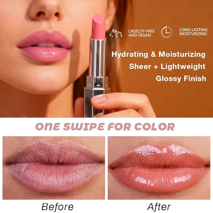 evpct Nude Honey Lipstick Tinted Lip Balm, Moisturizing Tinted Lip Oil Stick Lipstick for Older Women, Sheer Lightweight Hydrating Nourishing Shine Tinted Lip Balm Color Gloss Tint Stain,03 Honey