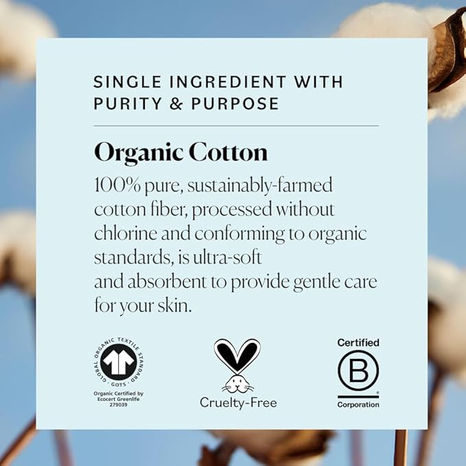 Sky Organics Organic Cotton Rounds 300ct, Chlorine-Free, for Sensitive Skin