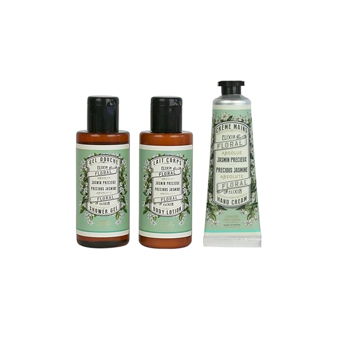 Panier des Sens Jasmine Travel Pouch Gift Set, 3.3 + 3.3 + 1 fl oz