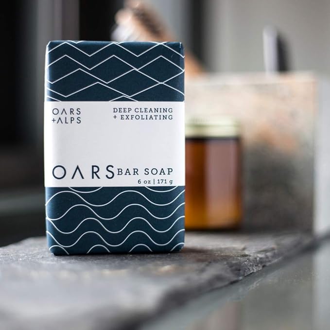Oars + Alps Exfoliating & Moisturizing Bar Soap for Men, Deep Cleaning Soap, Clean Ingredients, All Skin Types, Blue Charcoal, 6pk