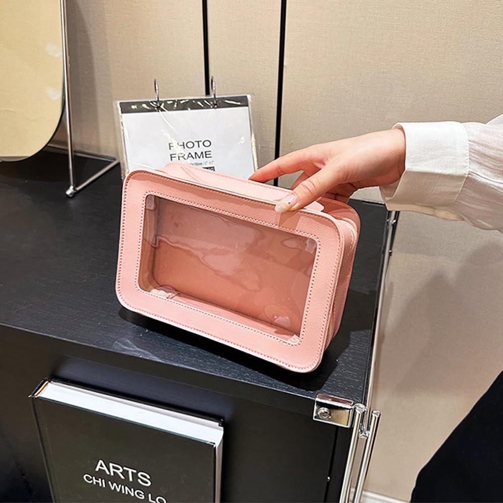 FFpaw Clear Makeup Bag, Pink Travel Makeup Pouch Toiletry Bag for Women Waterproof Small Cosmetic Bag Case Small Make Up Bag with Zipper Car Organizer Car Essentials for Women Men