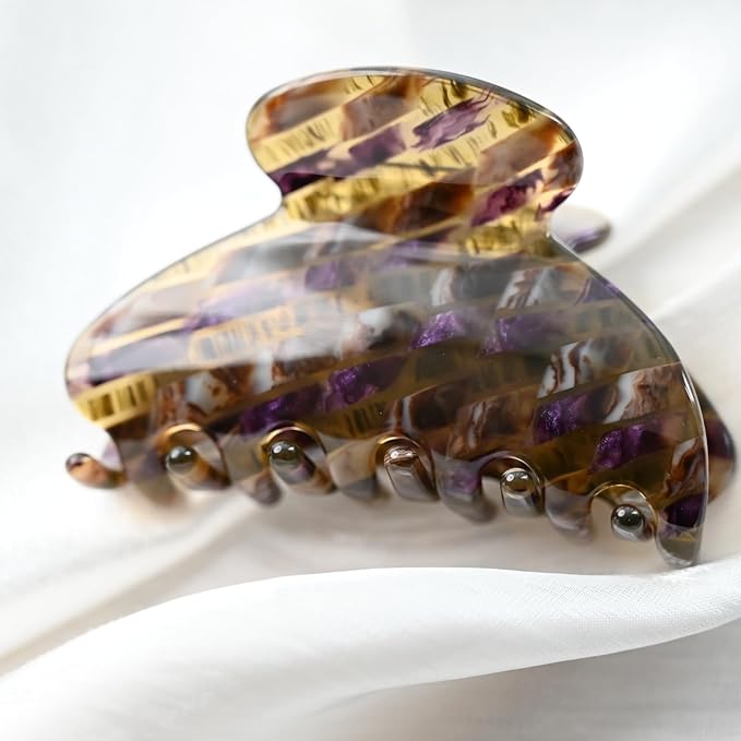 Prettyou Handmade Celluloid Acetate French Design Barrettes Tortoise Shell Claws Hair Claw Luxury Fashion Accessories Hair Clip for Women (brown purple)