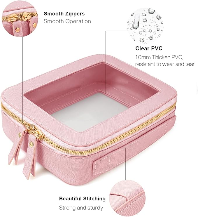 Clear Makeup Bag Set, Small Pink Makeup Bag TSA Approved Toiletry Bag Cosmetic Travel Bag Cute Makeup Organizer Mini Makeup Case Pouch Car Organizer Car Essentials for Women American Mahjong Bag