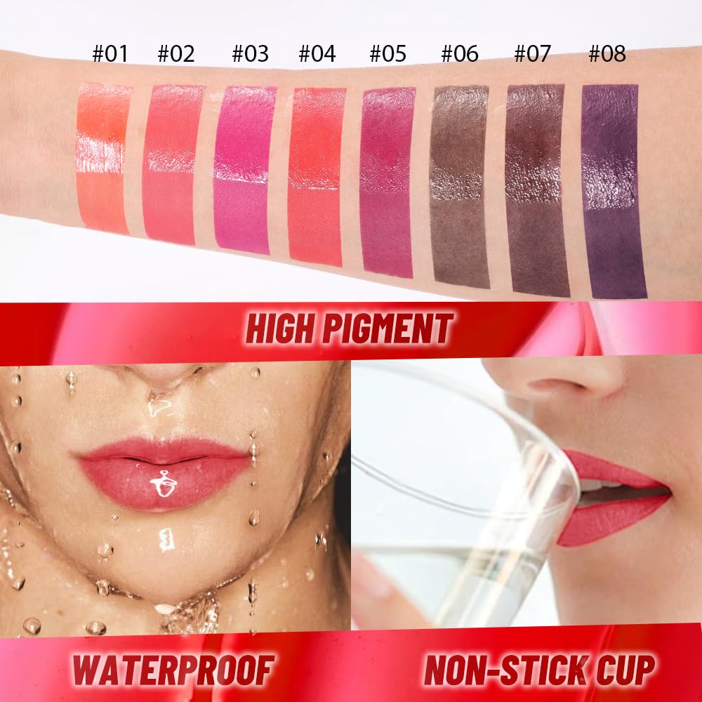 JUAAZIN Lip Stain Peel Off Lip Gloss oil Dual-Ended Combo, Vivid Burgundy Lips Liner Stain Peel Off Tattoo, Long Lasting & Waterproof, Transfer-Proof Lip Tint Stain with Lip oil for All Skin Type 04#