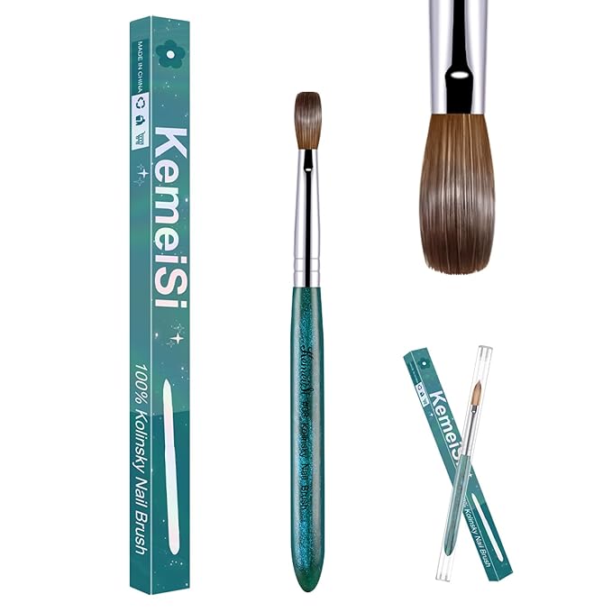KEMEISI Acrylic Nail Brush Size #8, 100% Pure Kolinsky Nail Art Brushes for Acrylic Application, Sturdy Starry Handle Oval Shaped Nail Design Tools for Professional Manicure DIY, Green