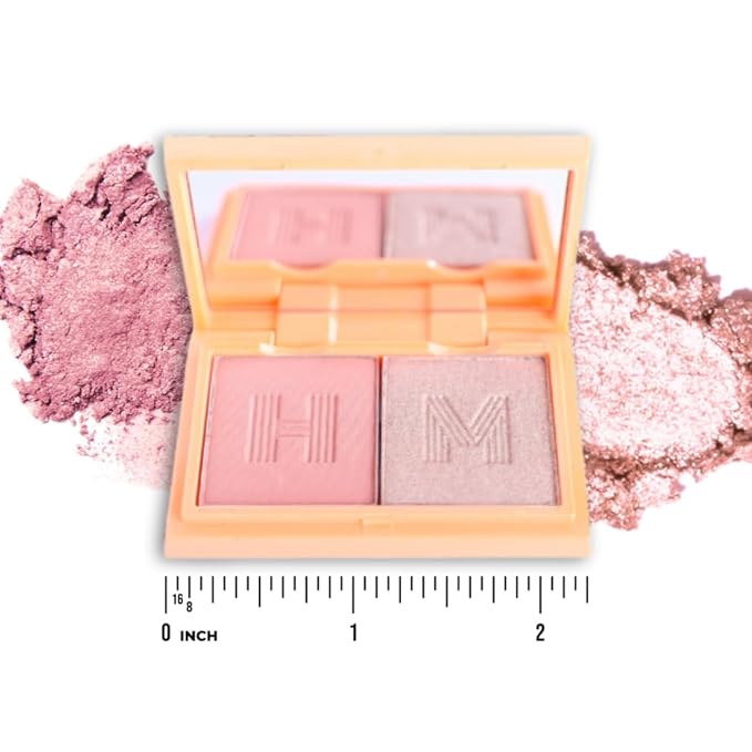 Haute Minute Makeup Blush + Brighten Highlighter Duo, Mini Lightweight Blendable Shimmer Blush, High Pigmented Makeup Powder Palettes, Cruelty Free - Just Keep Winning