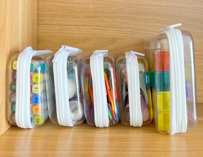 Dressica Clear Zipper Hard Shell Case, See Through Transparent Pouches for Makeup Cosmetic Storage Organizer (S+S)