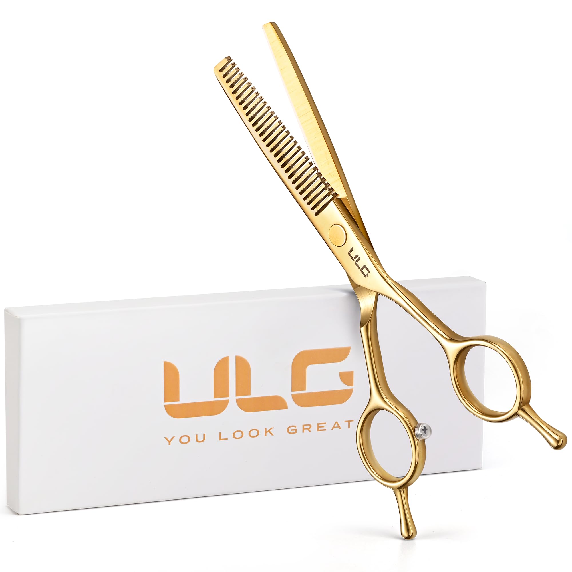 ULG Professional Texturizing & Thinning Shears - 6.5’’ Hair Cutting Scissors, Ultra Sharp Japanese Stainless Steel, Ambidextrous Ergonomic Handle for Barbers, Stylists, Salon & Home Use, Gold