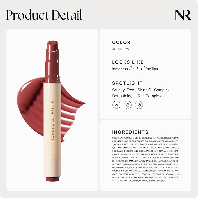 Nature Republic HONEY MELTING LIP (05 PLUM) | SOFT LIP STICK, Hydrating Gloss, Moisturizing balms, Sheer tint, Shine & Glowy Finish, korean make up