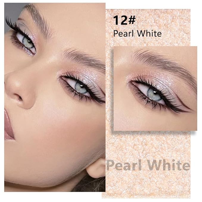 Kaely Pressed Single Eyeshadow Makeup, Pearl White Glitter Highly Pigmented Monochrome Eye Shadow Palette, Waterproof Neutral Powder Mini Eyeshadow, sombras para ojos, Lightweight Blendable, 12
