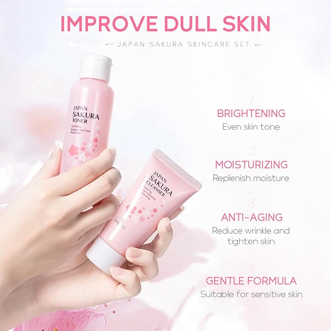 Sakura Skin Care Set, Skincare for Girls 10-12, Birthday Gifts for Teen Girls,Travel Size Set -7Pcs Cherry Blossom Hydrating Routine Kit for Women (One Size, Cherry Blossom-StyleA-Bae Moisturizing)