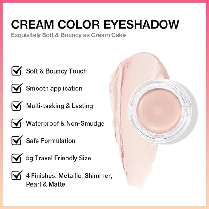 CAKAILA Single Cream Eye Shadow,Silver Purity Shimmer Glitter Natural Nude Monochrome Eyeshadow Palette,Waterproof,Long Lasting Naturing-Looking,Vegan & Cruelty-Free,P06