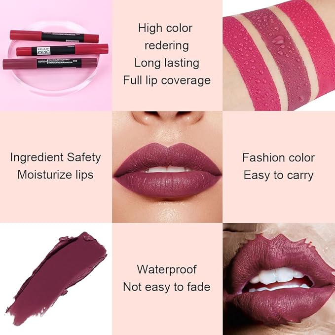 evpct 1Pcs Tan Maroon Matte Lipstick and Lip Crayon Liner Pencil Set for Women Lip Stain Long Lasting Waterproof labiales mate magicos 24 horas originales pintalabios permanente 24 horas 03
