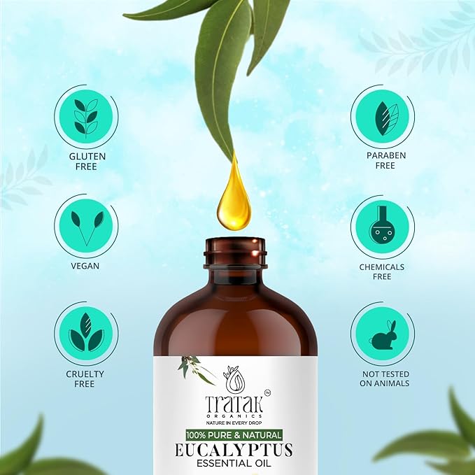 TRATAK ORGANICS 100% Pure Natural Undiluted Eucalyptus Essential Oil (4oz) Premium Therapeutic Grade Aromatherapy