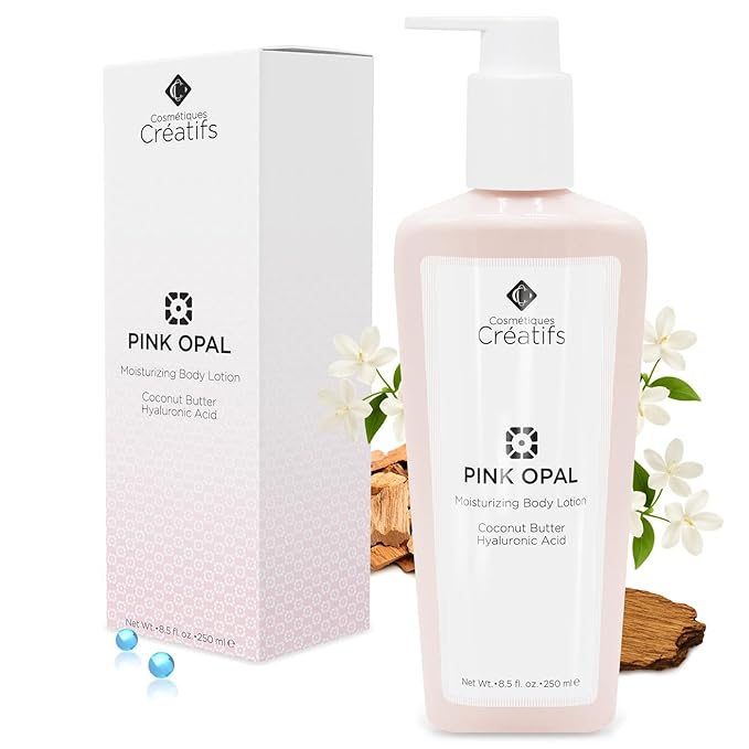 Cosmétiques Créatifs Pink Opal Moisturizing Shimmering Body Lotion with Coconut Butter and Hyaluronic Acid, 8.5 fl. oz.